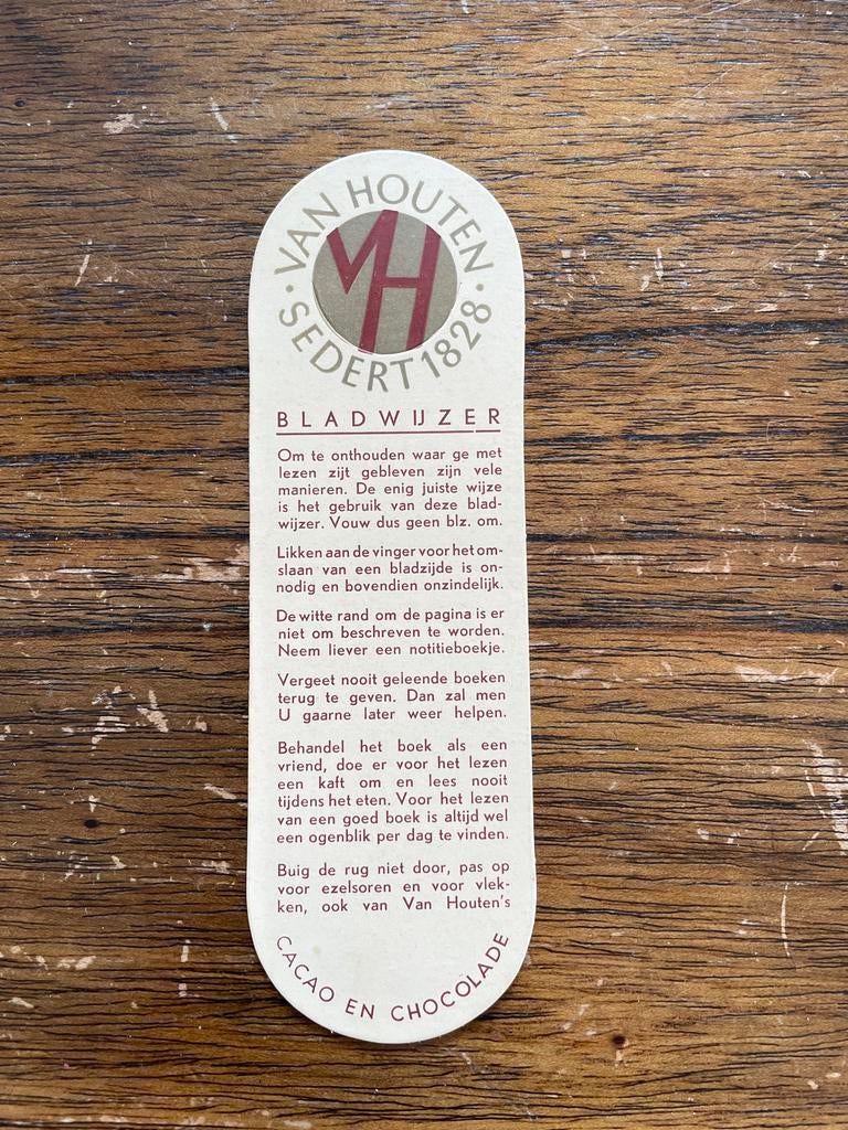 Vintage Van Houten Bladwijzer - Cacao en Chocolade, Ophalen of Verzenden, Zo goed als nieuw, Reclame