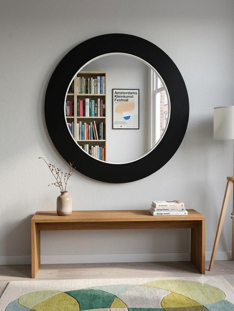 IKEA Billdal Spiegel (70 cm) - Wit/Zwart Frame, Huis en Inrichting, Woonaccessoires | Spiegels, Ophalen, Rond, Zo goed als nieuw