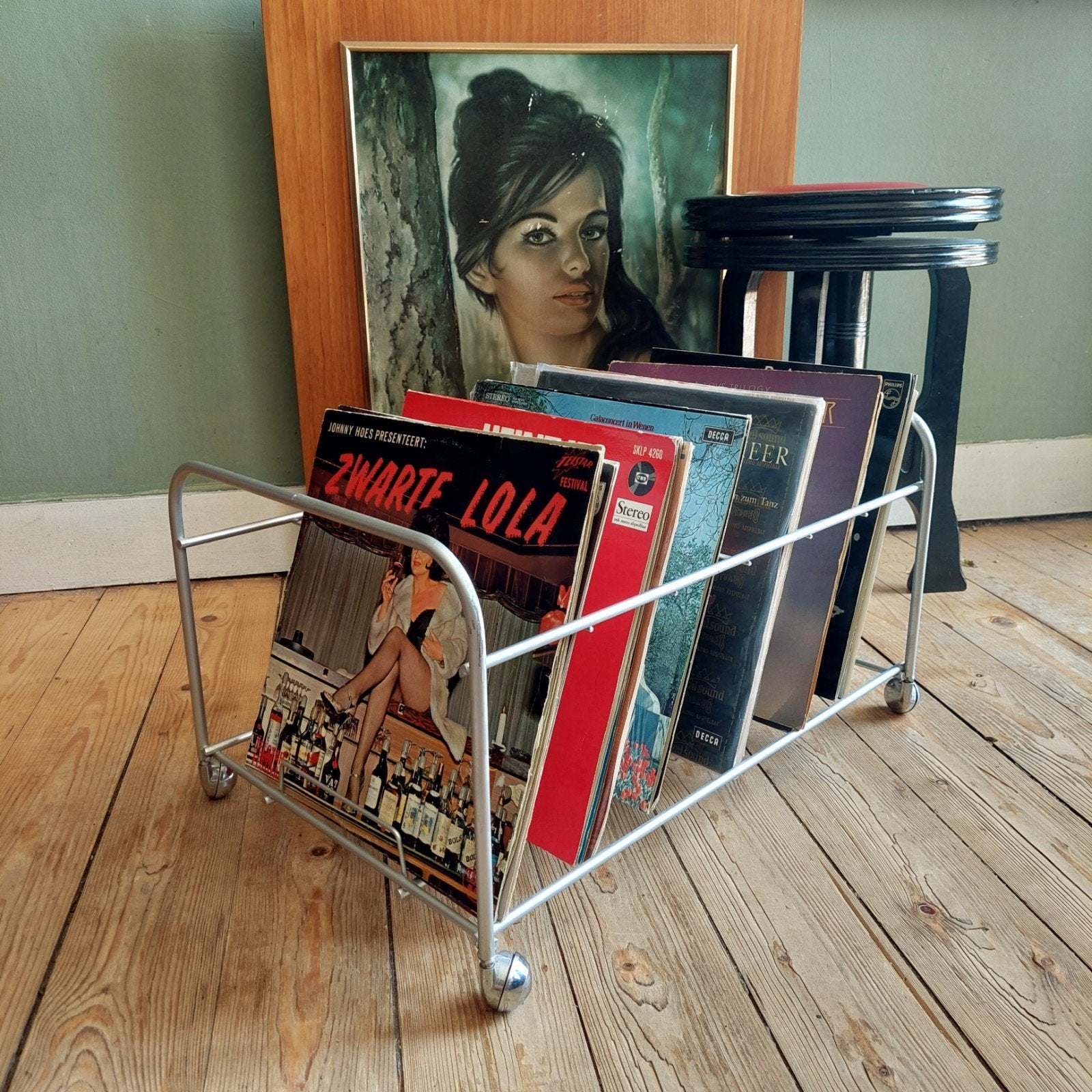Lucky Vintage design platenrek vinyl trolley, Ophalen, Huis en Inrichting