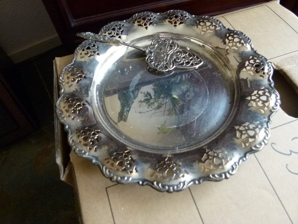 silverplate gebakschaal met opscheplepel, Serveerschaal, Decoratieve rand, Rond, Ophalen of Verzenden