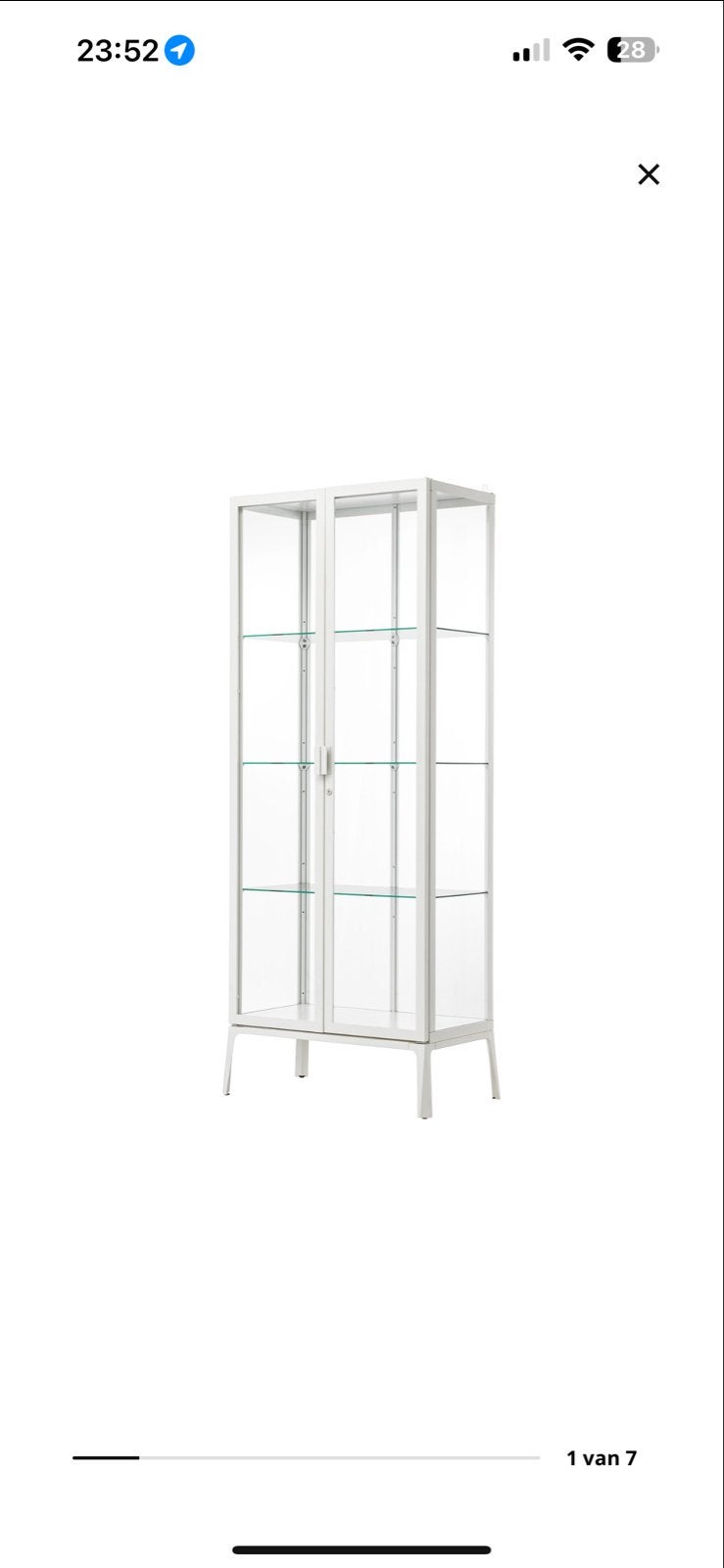 MILSBO Vitrinekast, wit, 73x175 cm, Ophalen, 50 tot 100 cm, Zo goed als nieuw, Metaal