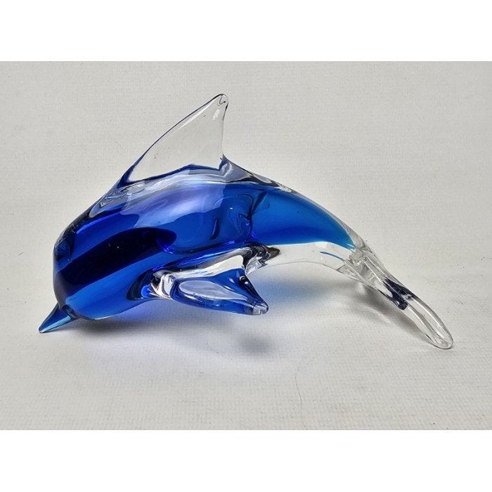 # Dolfijn van blauw - wit glas. Dolfijntje beeldje, Ophalen of Verzenden, Gebruikt, Dier