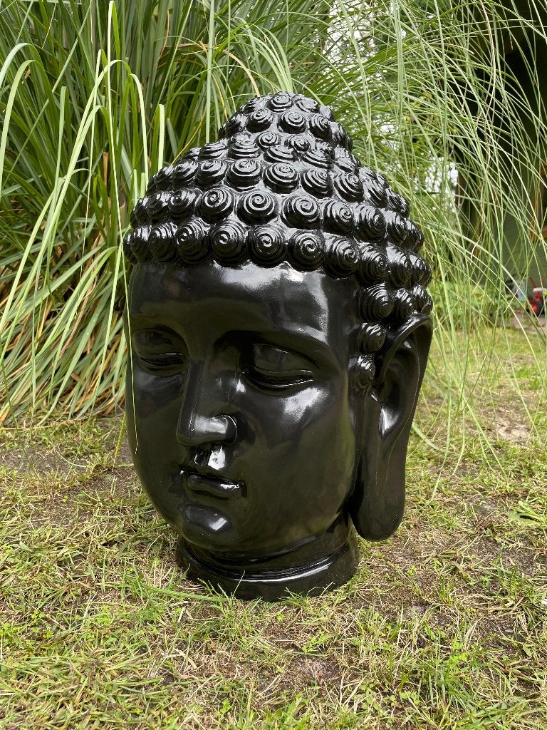 Tuinbeeld boeddha hoofd, gazon, zen 55cm, Ophalen, Nieuw, Kunststof, Boeddhabeeld
