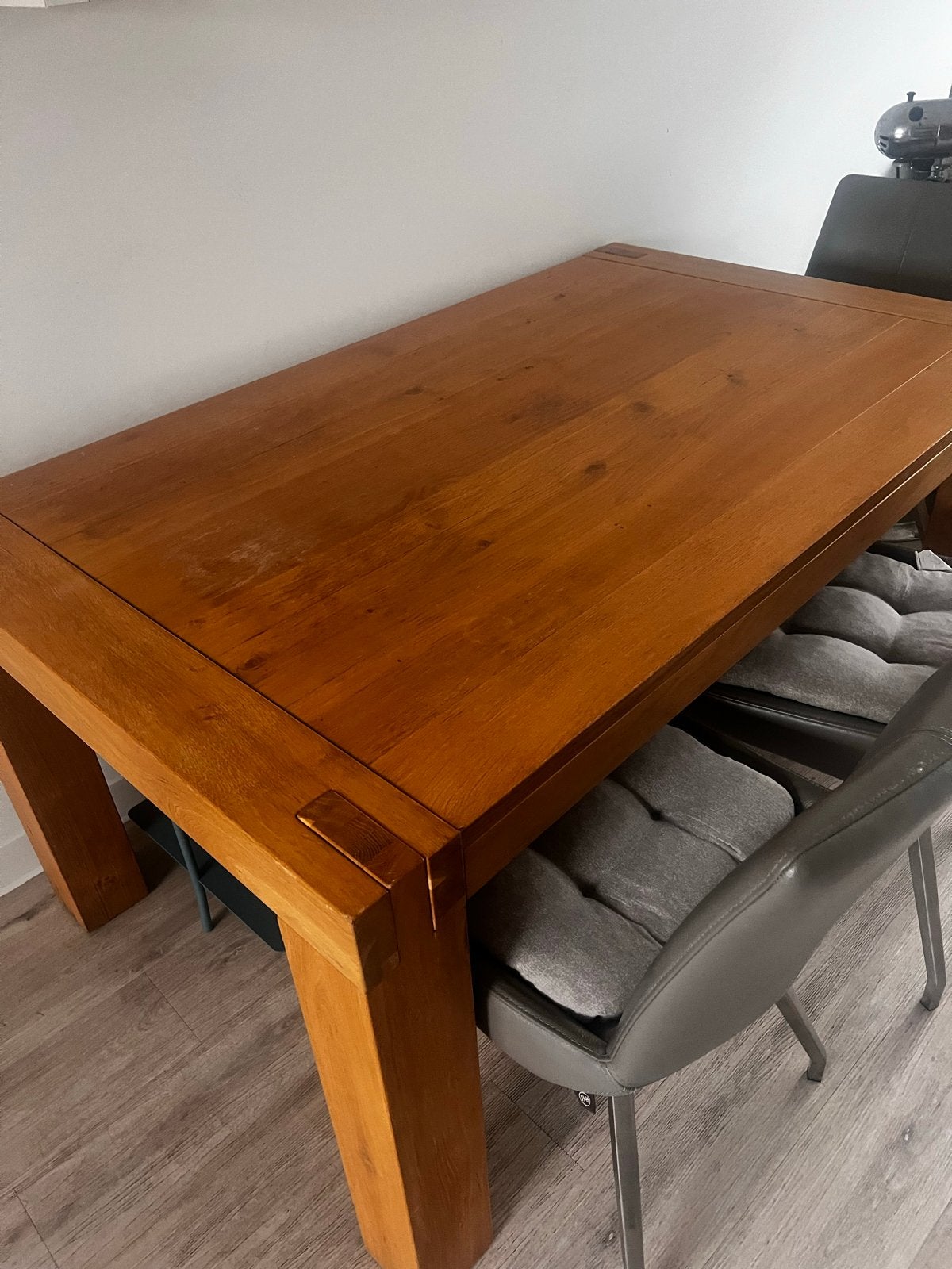 Massief eiken houten eettafel, Ophalen, Gebruikt, Eikenhout, 200 cm of meer