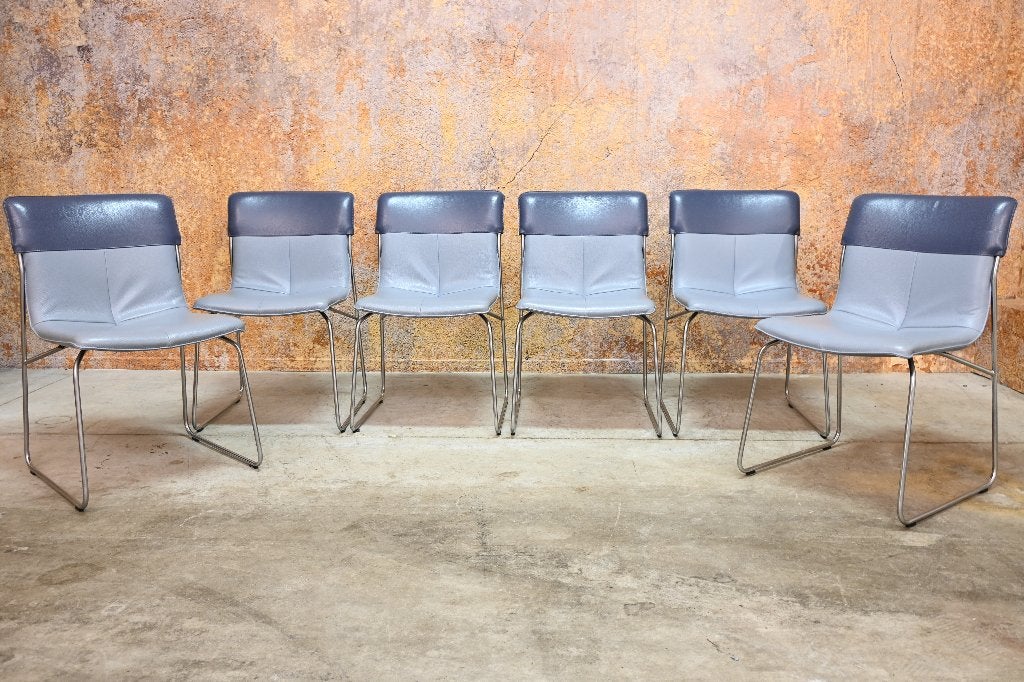 ZGANieuw! 6 blauwe leren Leolux Ditte design eetkamerstoelen, Leolux, Leolux, Blauw, Ophalen of Verzenden