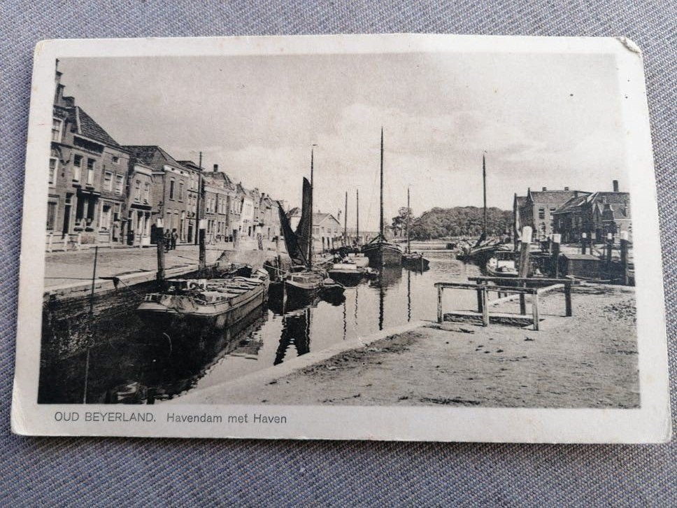 Oude Ansichtkaart Oud Beijerland Havendam met Haven, Verzamelen, Ophalen of Verzenden, Voor 1920, Ongelopen, Zuid-Holland