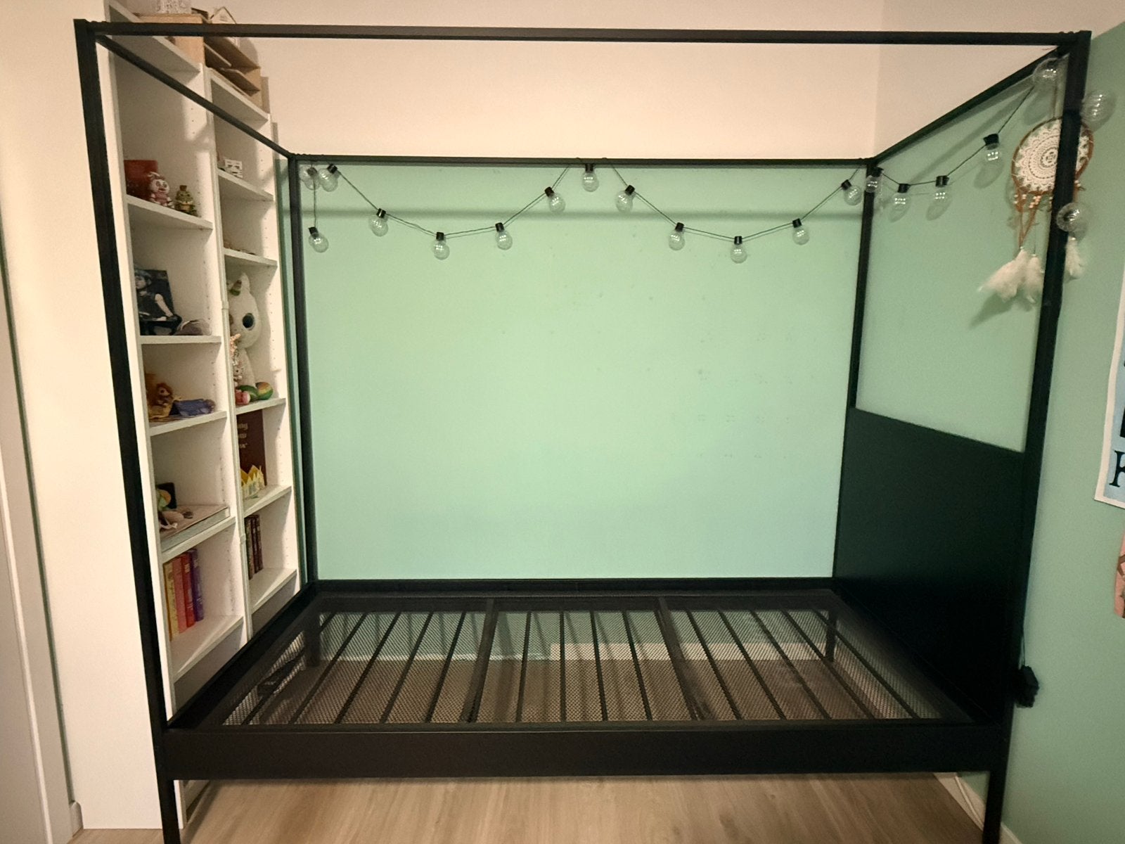 Zwart metalen hemelbed - 90x200 cm, Huis en Inrichting, Slaapkamer | Bedden, Ophalen, Gebruikt, Zwart, Tweepersoons
