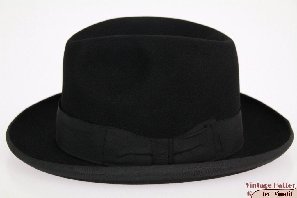 kleine Vintage Gleufhoed Homburg Huckel Mercur zwart 54, 134 t/m 140, Hoed, Ophalen of Verzenden, Zo goed als nieuw