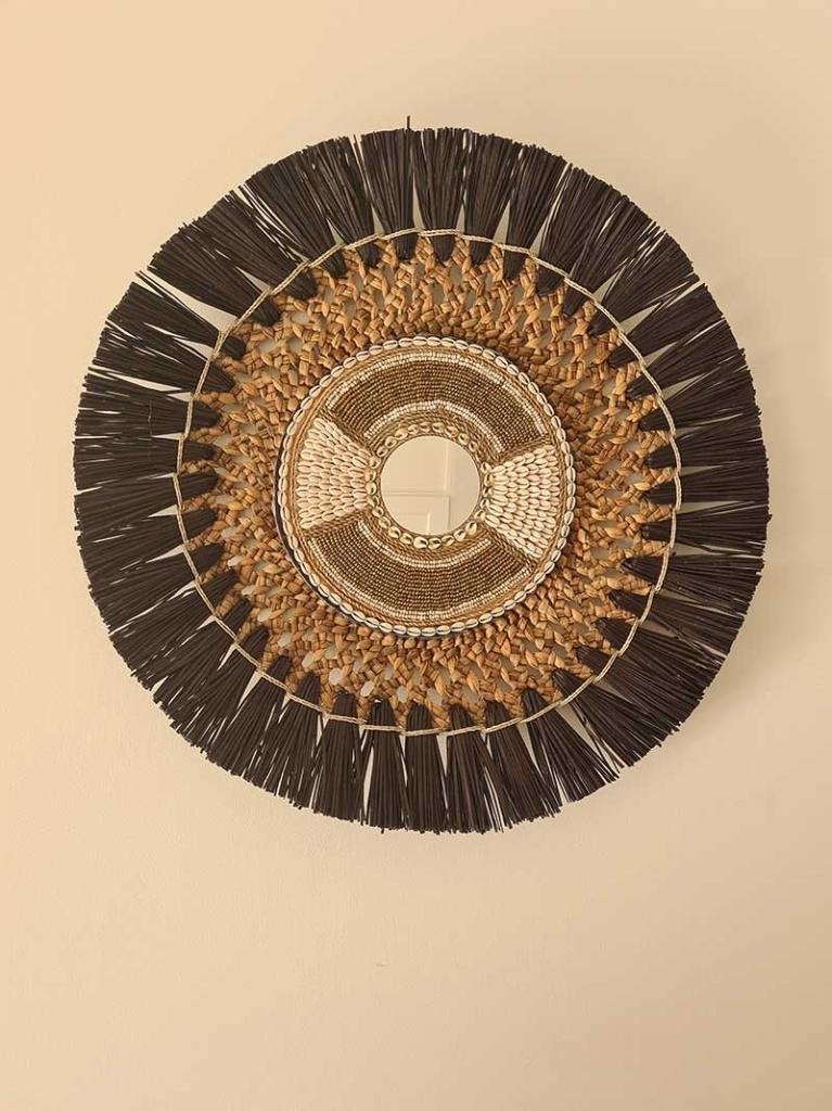 Zwart bruin wandspiegel XL uit Bali 70 cm, Rond, Ophalen of Verzenden, Minder dan 100 cm, Tropical home