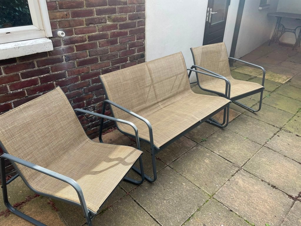 4-zits metalen tuinmeubelset, Ophalen, 4 zitplaatsen, Textileen, Zo goed als nieuw