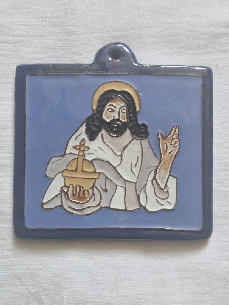 Tegel Henk Potters Afbeelding van Jezus., Steen/keramiek, Ophalen of Verzenden, Zo goed als nieuw, 12 cm