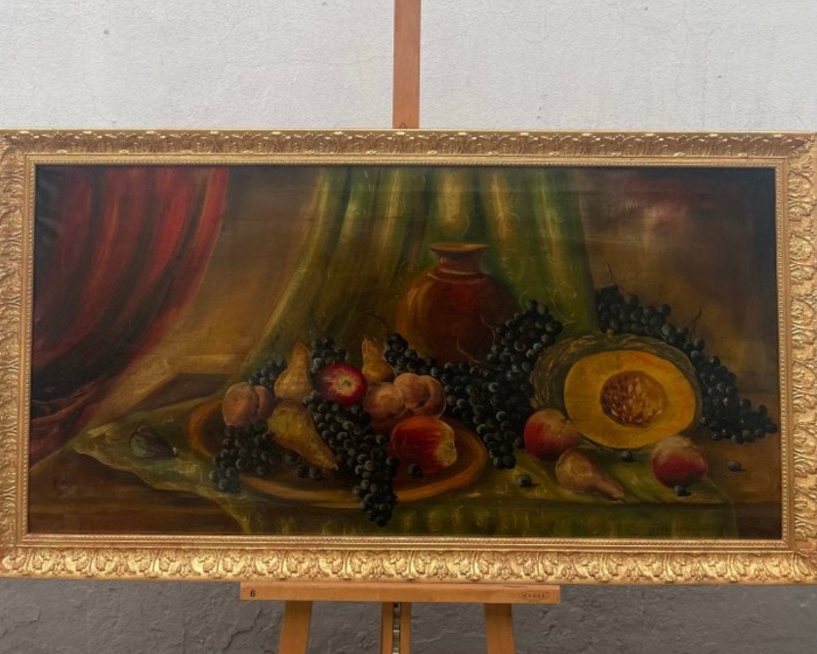 Groot antiek stillevenschilderij – Europese school (XX), Antiek en Kunst, Kunst | Schilderijen | Klassiek, Ophalen, Doek, Stilleven