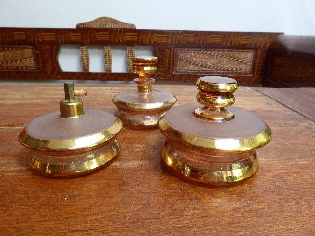 3-delige art deco glazen toilet tafel set, Ophalen of Verzenden
