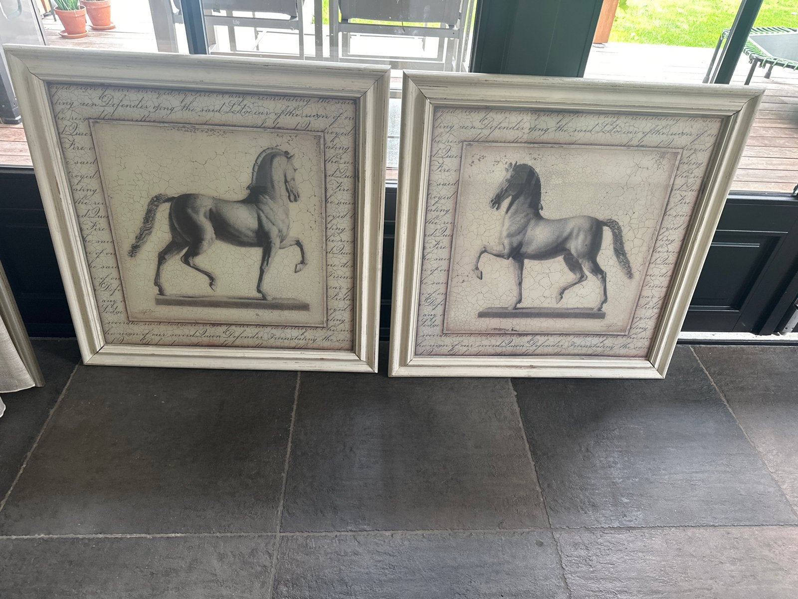 Set van 2 ingelijste paardentekeningen, Dieren, Ophalen of Verzenden, Tekening, Klassiek