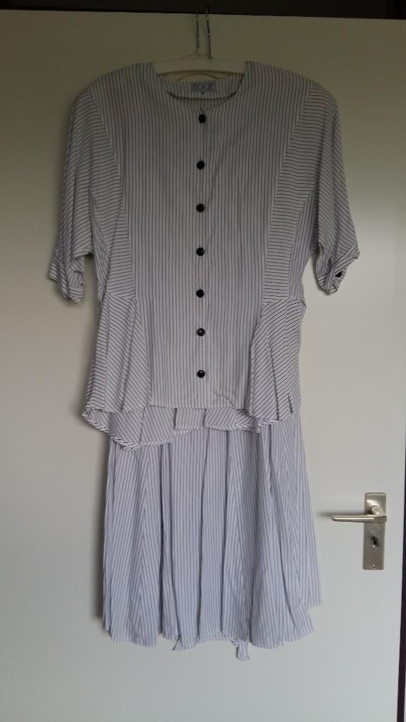 MOOIE DURE KWALITEIT STOF WIT/ZWART GESTREEPT DEUX-PIECES, Kleding | Dames, Wit, Zo goed als nieuw, Onder de knie, Ophalen