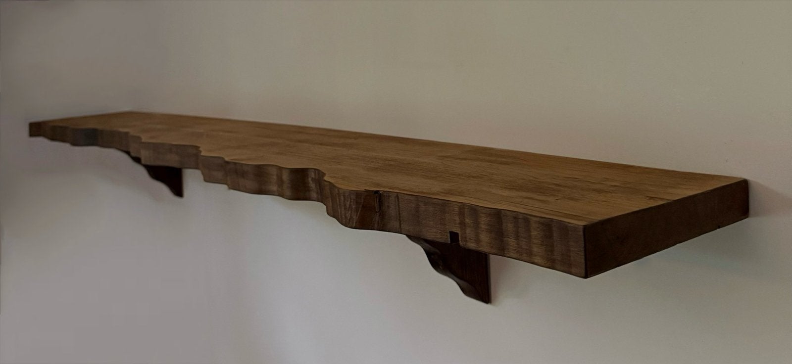 Unieke Teakhouten Wandplank met Live Edge - Handgemaakt, Huis en Inrichting, Ophalen of Verzenden, Nieuw