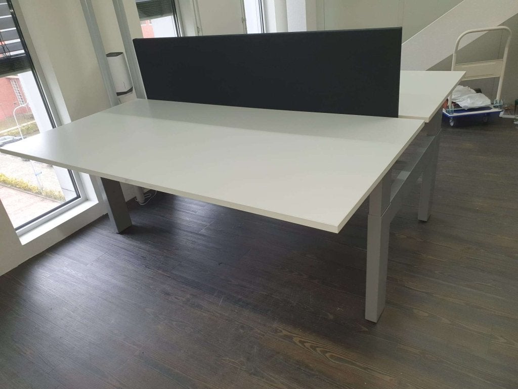 Duo bureau / werkplek met slinger - Wit blad 180x90, Huis en Inrichting, Bureaus, VST, In hoogte verstelbaar, Ophalen of Verzenden