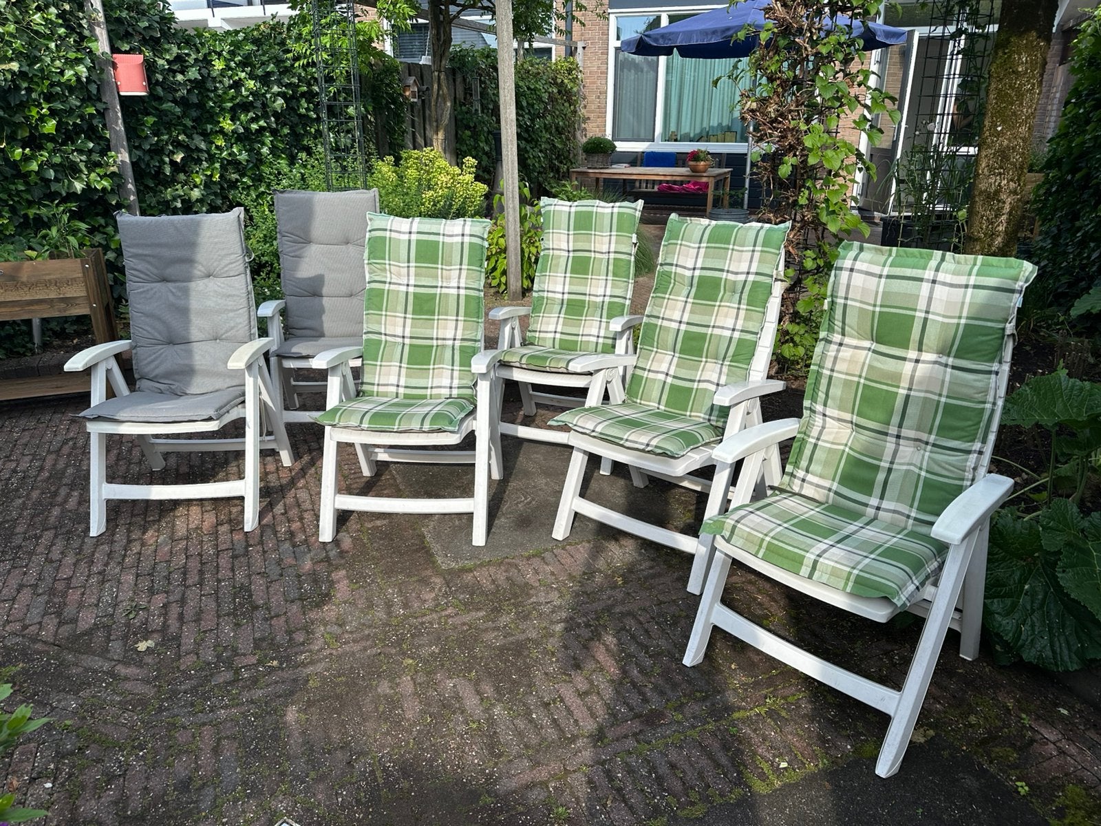 Hartman tuinstoelen, 6(!) stuks met tuinkussens, Ophalen, Gebruikt, Kunststof, Inklapbaar