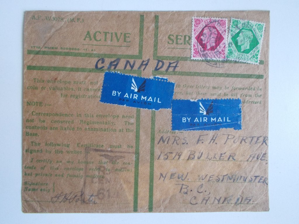 UK, RAF-Censuur-Luchtveldpostenvelop Naar Canada WO II., Ophalen, Envelop