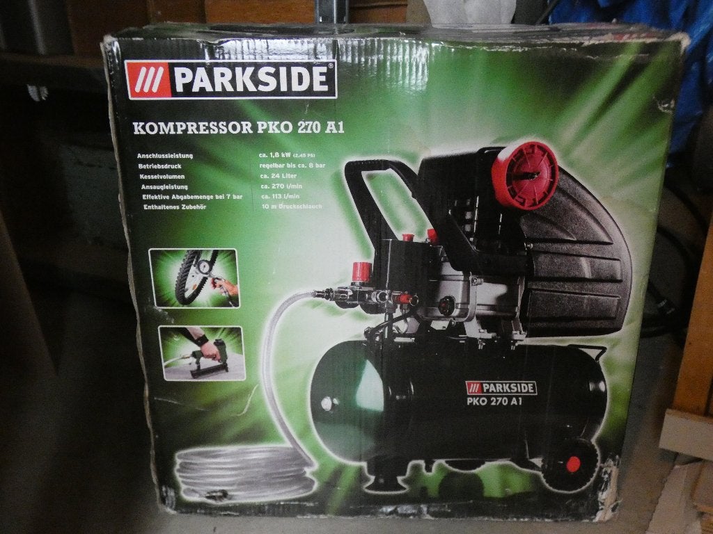 Te koop gloedniewe Parkside compressor plus toebehoren, Doe-het-zelf en Verbouw, Ophalen, 6 tot 10 bar, Nieuw, Minder dan 200 liter/min