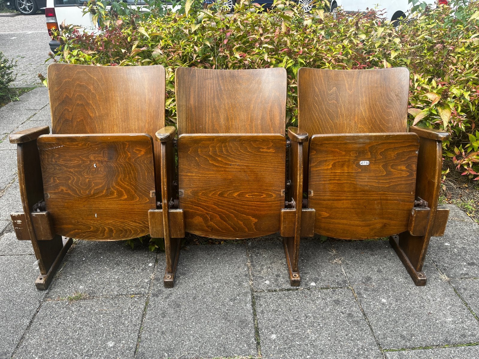 Bioskoopstoeltjes, set van 3, hout, Antiek en Kunst, Ophalen
