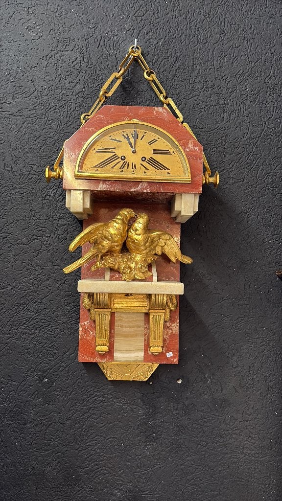 Wandklok – Art Deco, marmer/onyx met verguld brons bijzonder, Antiek en Kunst, Antiek | Klokken, Ophalen