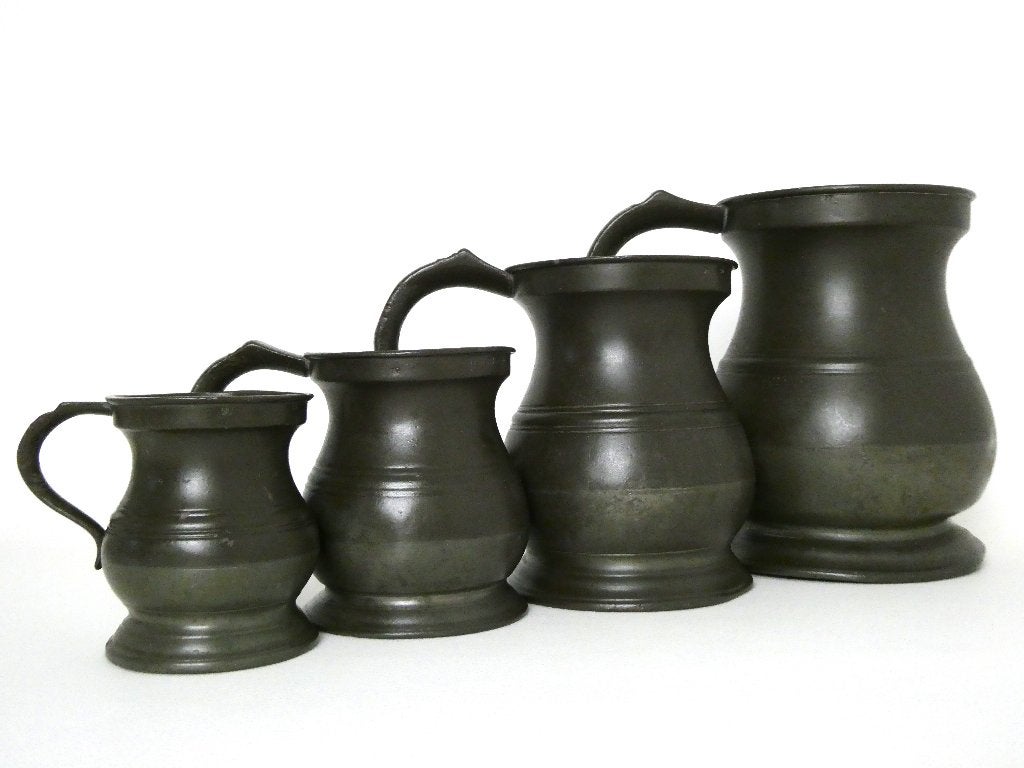 4 Tinnen maatkannen James Yates ca. 1830 ijktekens maatkan, Antiek en Kunst, Antiek | Tin, Ophalen of Verzenden