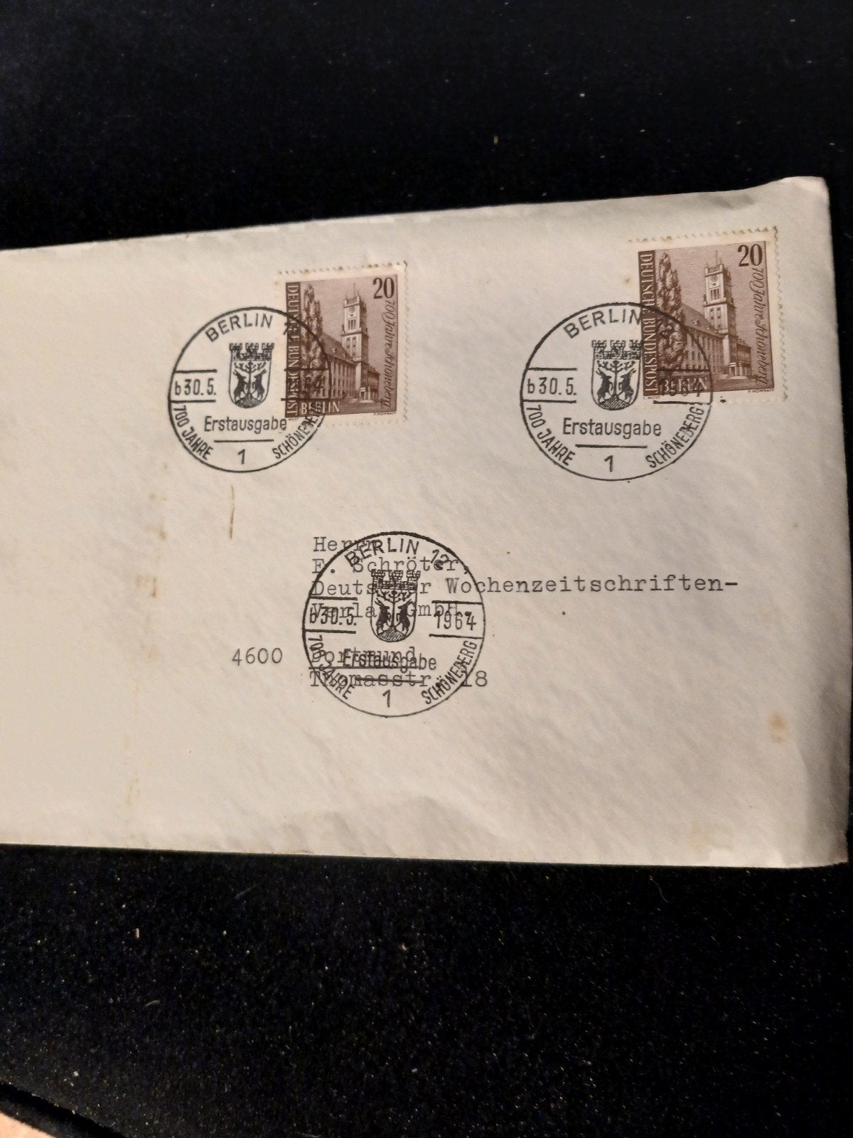 Eerstedag envelop  700 jaar Schoneberg., Postzegels en Munten, Brieven en Enveloppen | Buitenland, Ophalen of Verzenden, Envelop