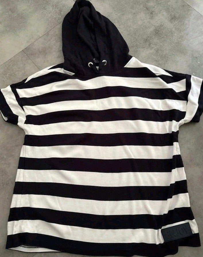 Monari gestreept T-shirt met capuchon, Monari, Zwart, Maat 42/44 (L), Ophalen of Verzenden