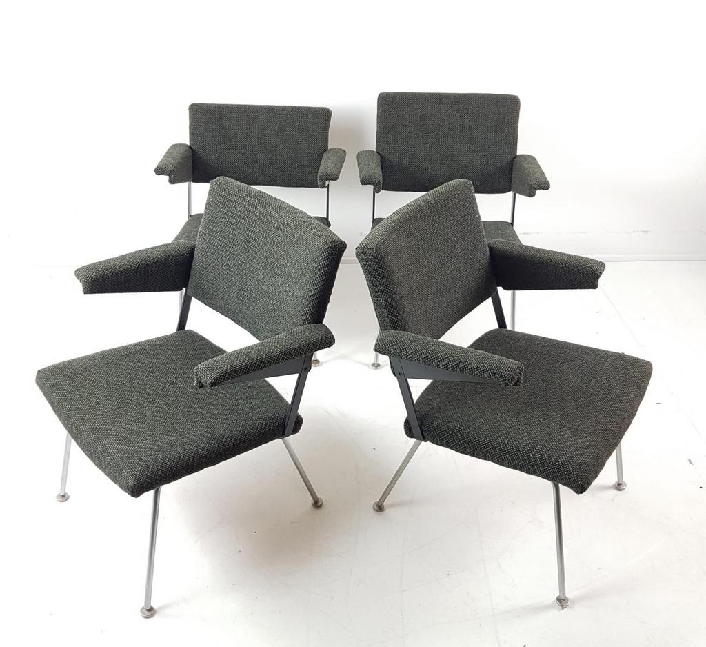 Setprijs Gispen cordemeijer stoelen groene wol ploegstof, Huis en Inrichting, Modern vintage, Overige kleuren, ., Ophalen of Verzenden