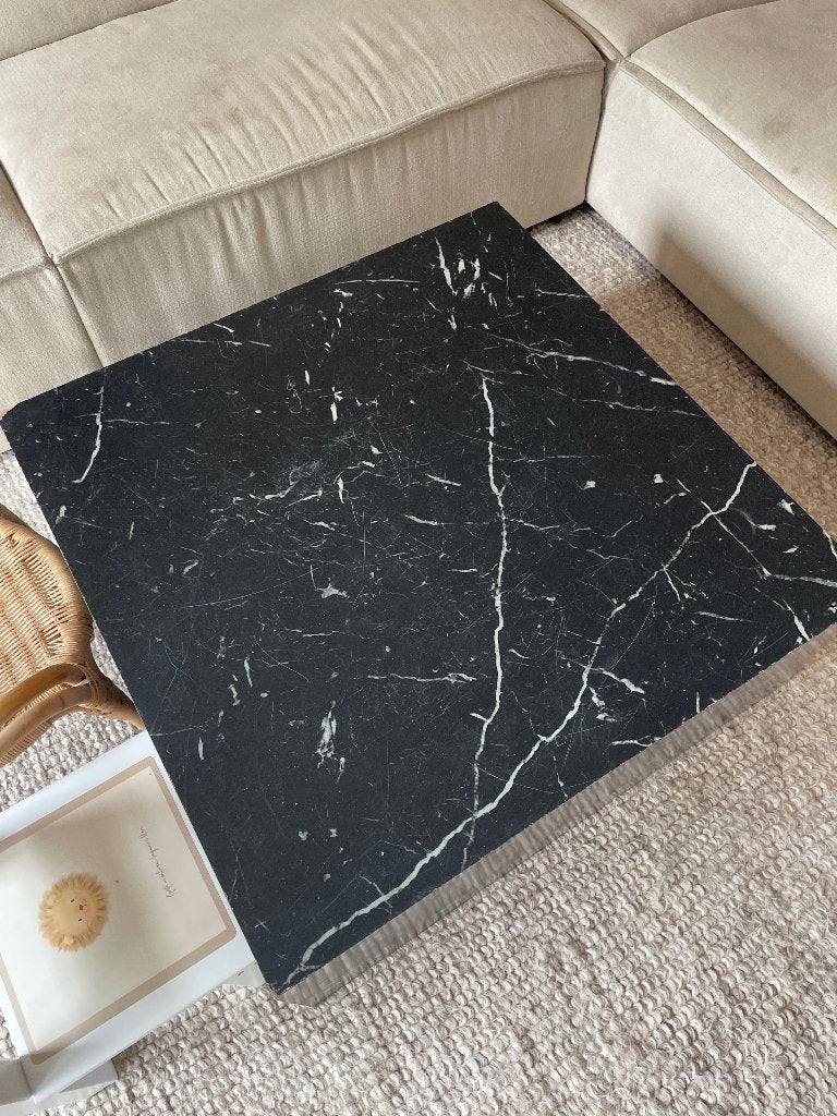 Salontafel vierkant blok marmer look, Ophalen, Gebruikt, 50 tot 100 cm, Vierkant