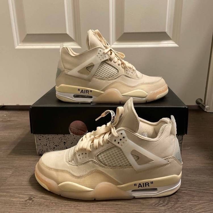 Nike Air Jordan 4 Retro x Off-White "Sail" sneakers, Verzenden, Zo goed als nieuw, Beige, Sneakers of Gympen