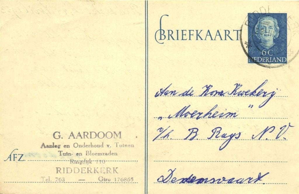 G. Aardoom, Ridderkerk - 04.1953 - briefkaart, Ophalen of Verzenden, Briefkaart