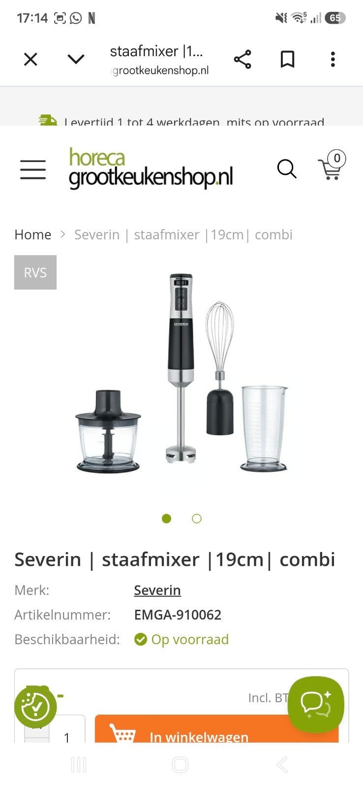 Severin Staafmixer Combi Set - 19cm RVS, Nieuw, 3 snelheden of meer, Ophalen of Verzenden, Vaatwasserbestendig
