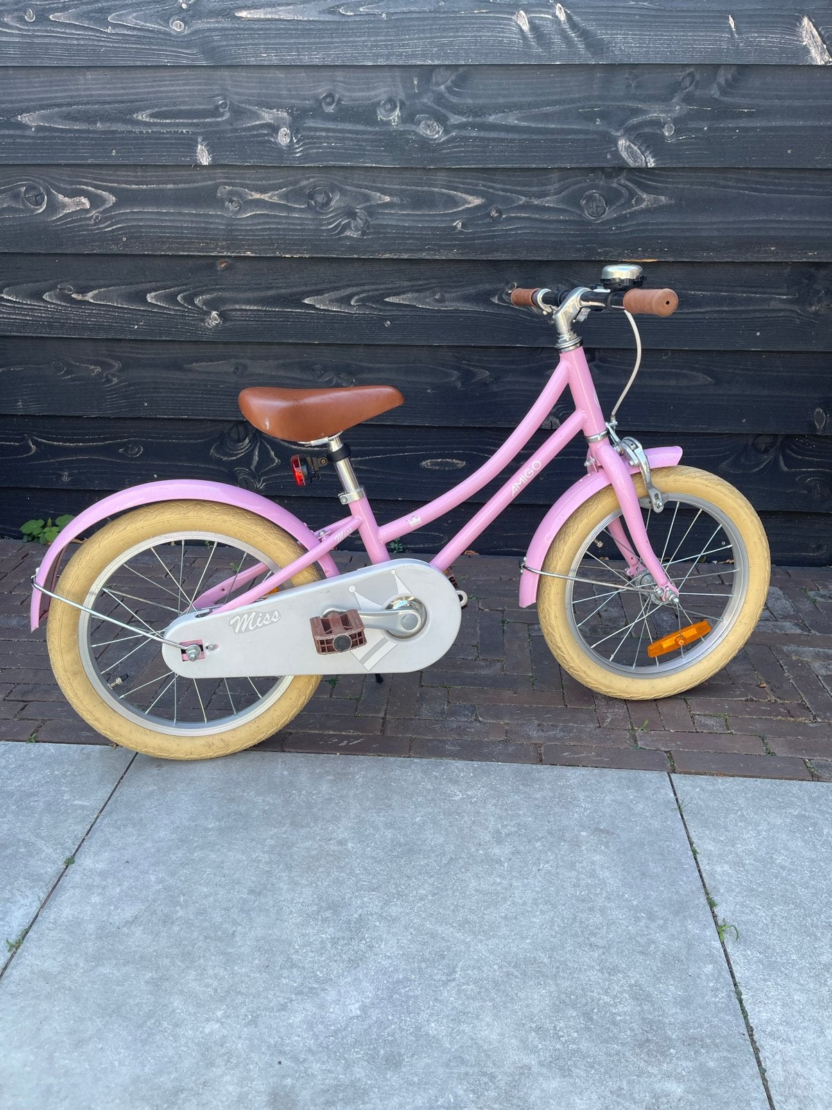 Amigo Miss kinderfiets 16 inch - Roze, Ophalen, Gebruikt, Velgrem, 16 tot 20 inch