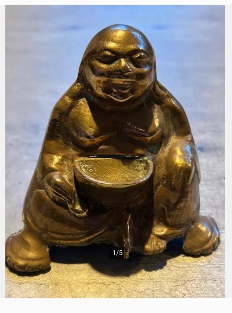 Messing geluks boeddha symbool voor succes geluk welvaart, Antiek en Kunst, Kunst | Beelden en Houtsnijwerken, Ophalen of Verzenden