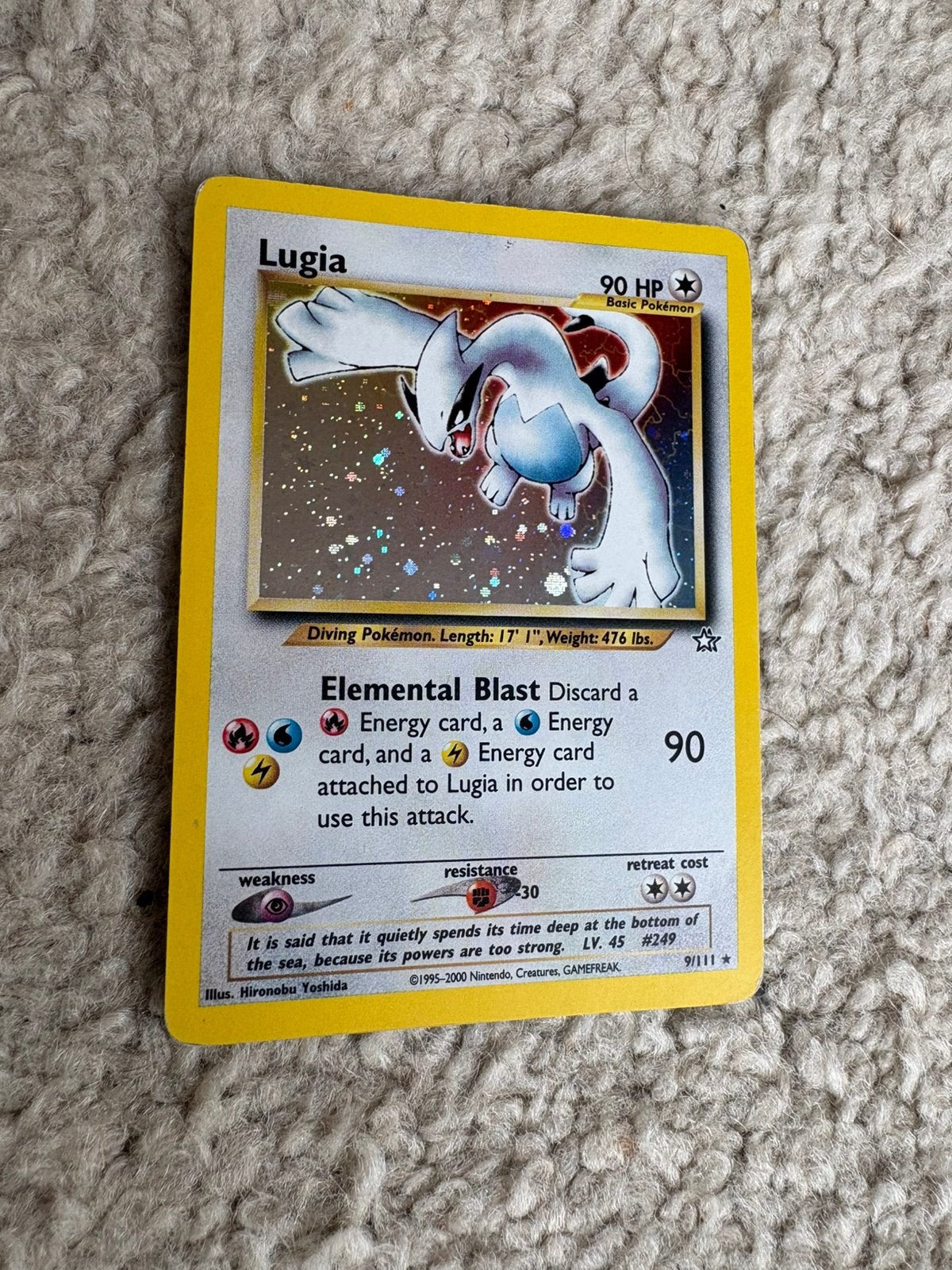 Pokémon kaart Lugia holo 9/111 neon Genesis 1995, Hobby en Vrije tijd, Verzamelkaartspellen | Pokémon, Ophalen of Verzenden, Zo goed als nieuw