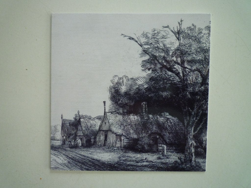 Kunstkaart Rembrandt van Rijn Drie boerenhuizen aan de weg, Ophalen of Verzenden, Voor 1920, Overige thema's