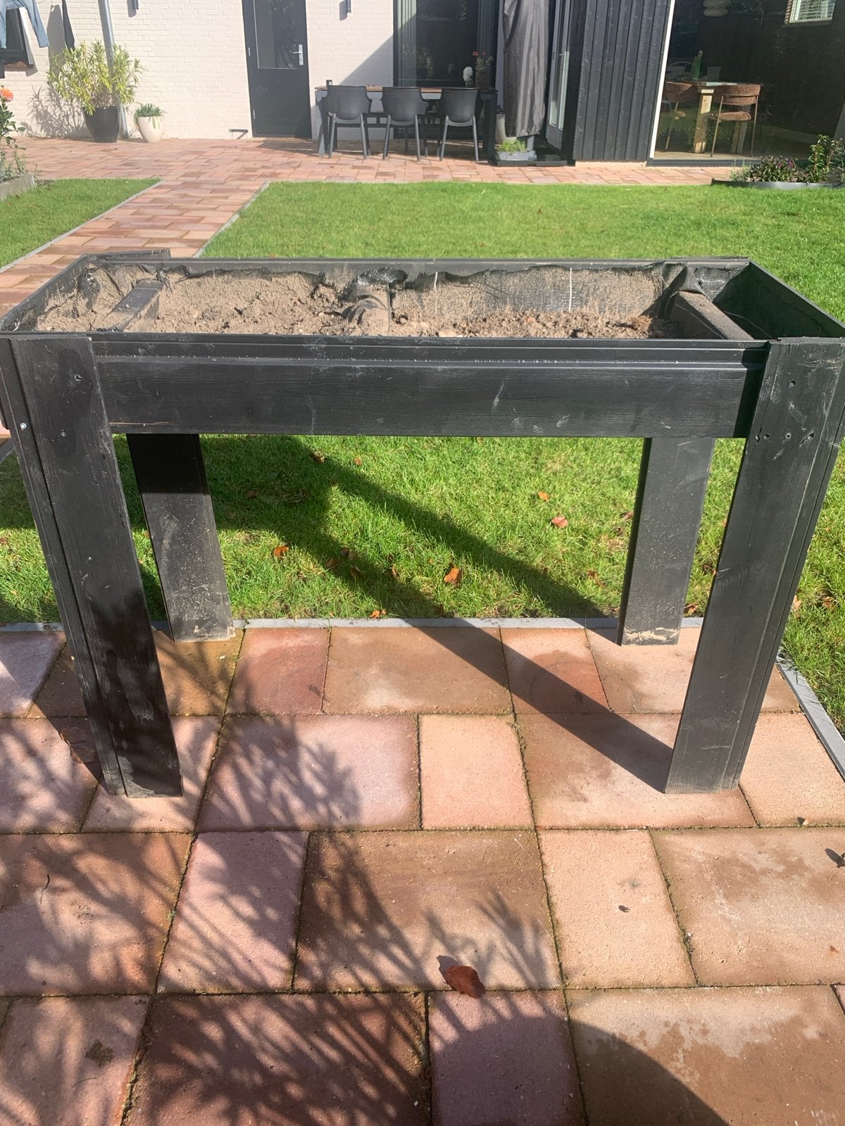 2x Zwarte houten plantenbak op poten - 120x85x50cm, Gebruikt, 100 cm of meer, Ophalen of Verzenden, 60 cm of meer