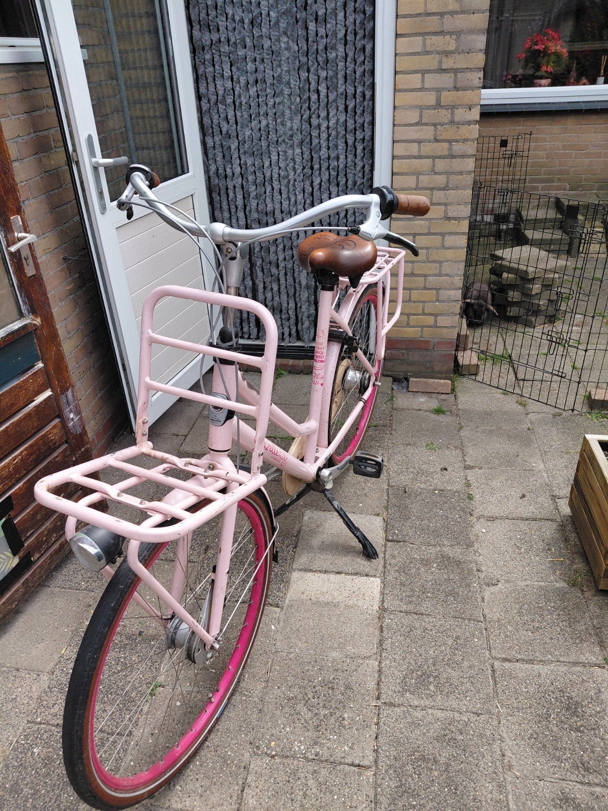 Roze Gazelle transportfiets met voordrager, Ophalen, Gebruikt, 50 tot 53 cm, Schijfrem