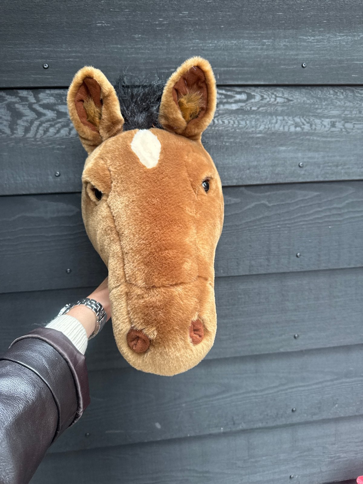 Pluche paardenhoofd - decoratie of speelgoed, Paard, Gebruikt, Ophalen of Verzenden, Middelgroot (20 tot 80 cm)