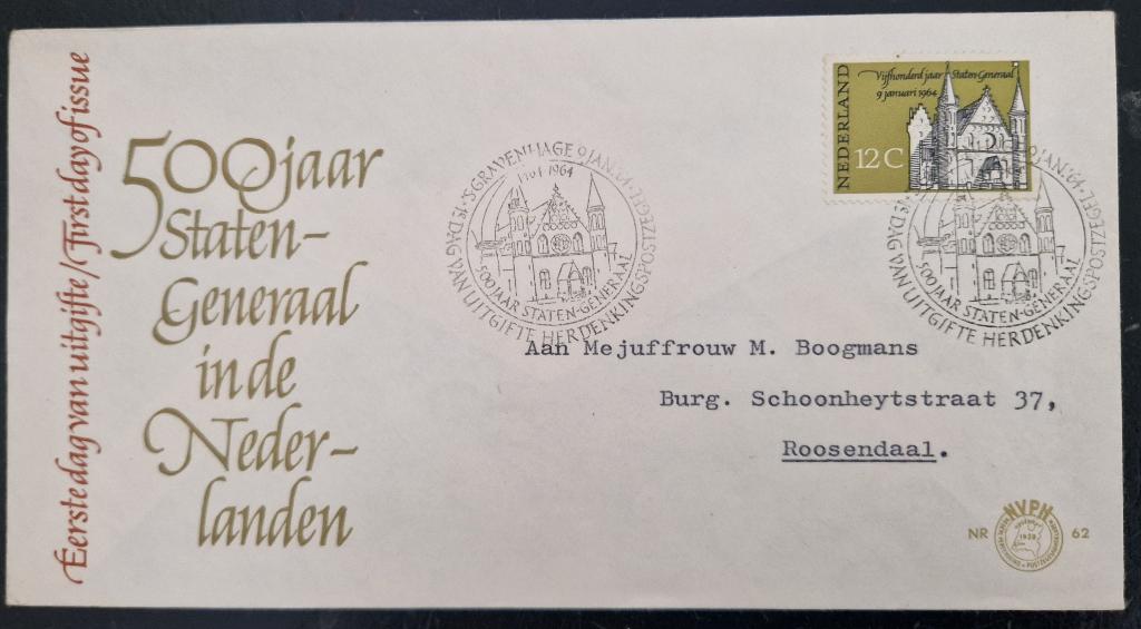 Nederland 1964 - FDC E62 - 500 jaar Staten Generaal, Postzegels en Munten, Verzenden, Na 1940