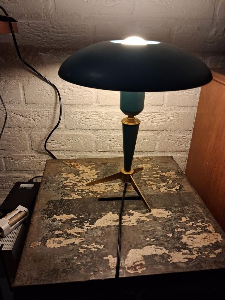 Vintage groene messing Philips Louis Kalff Bijou lamp, Ophalen of Verzenden