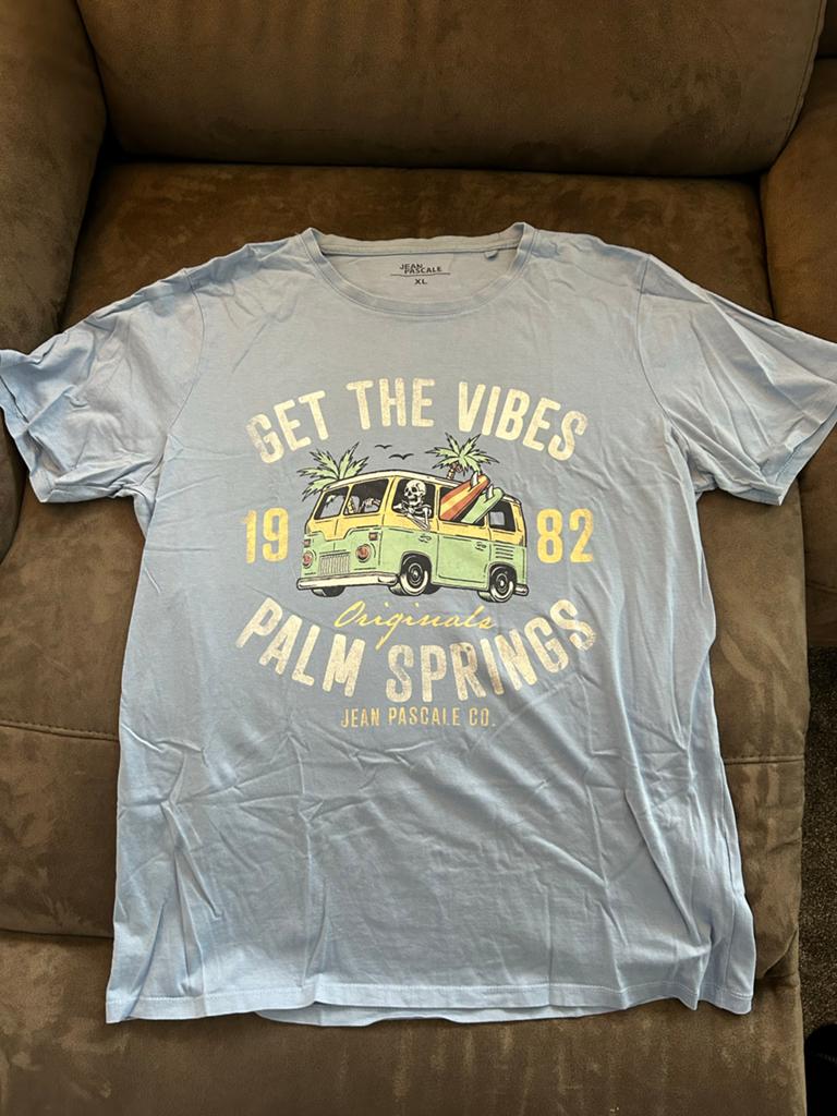 T-shirt Jean Pascale "Get the Vibes" Maat XL, Kleding | Heren, Ophalen of Verzenden, Gedragen, Maat 56/58 (XL), Blauw