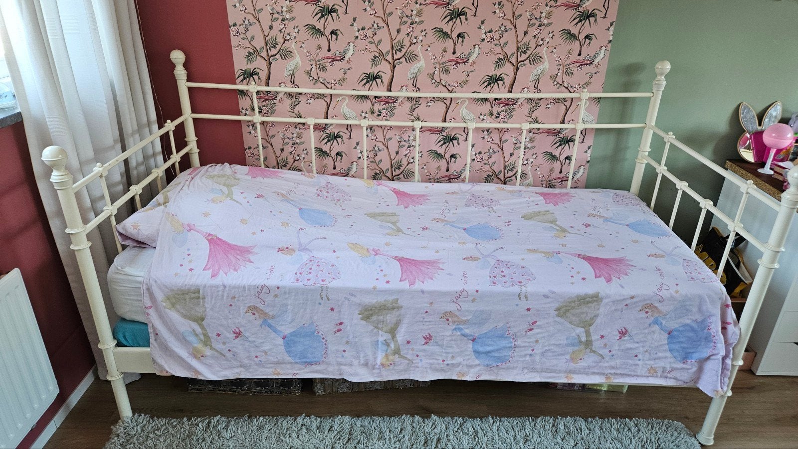 Leuk meisjesbed - Wit metalen bedframe, Ophalen, Gebruikt, 90 cm, Eenpersoons