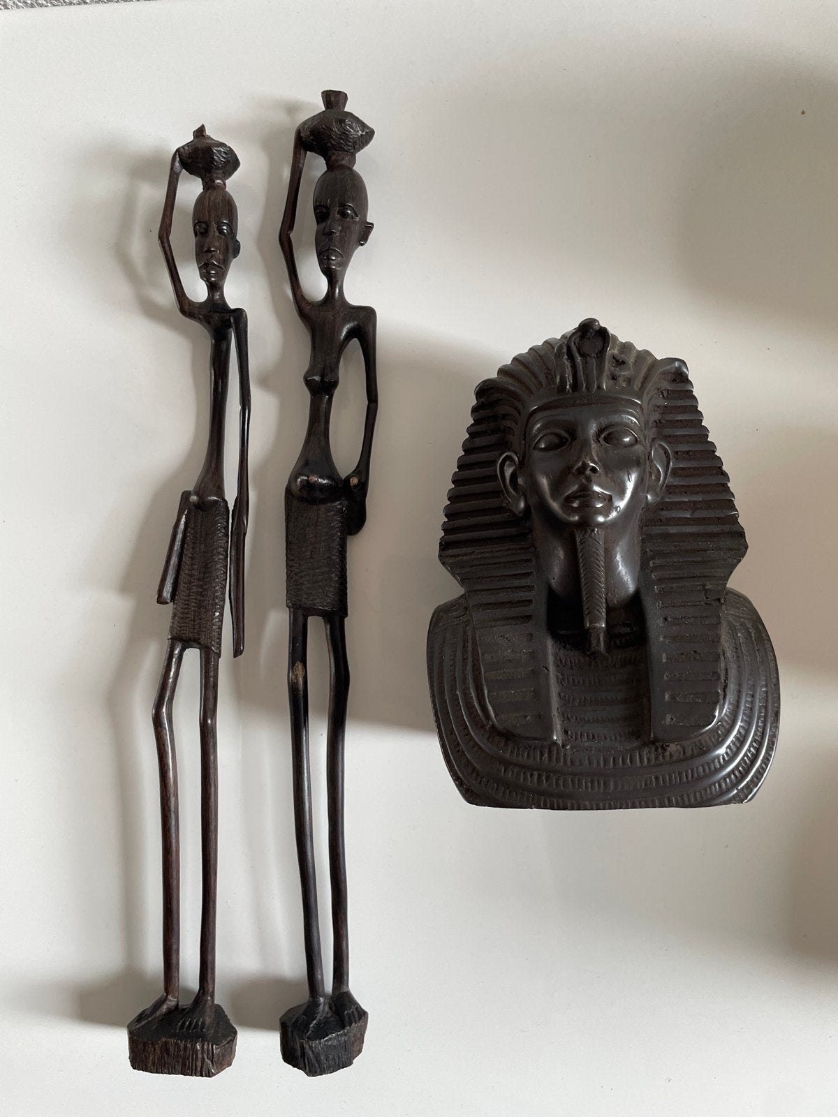 Afrikaanse beelden en Egyptische buste, Antiek en Kunst, Bruin, Afrika, Handgemaakt, Beeld