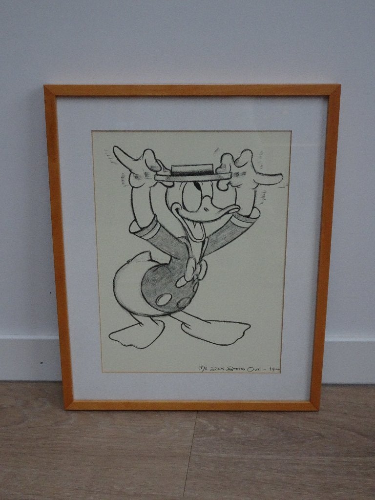 Potloodschets stijl zeefdruk Donald Duck (Art limited group), Ingelijst, Ophalen, Personages en Fantasiefiguren, Zeefdruk