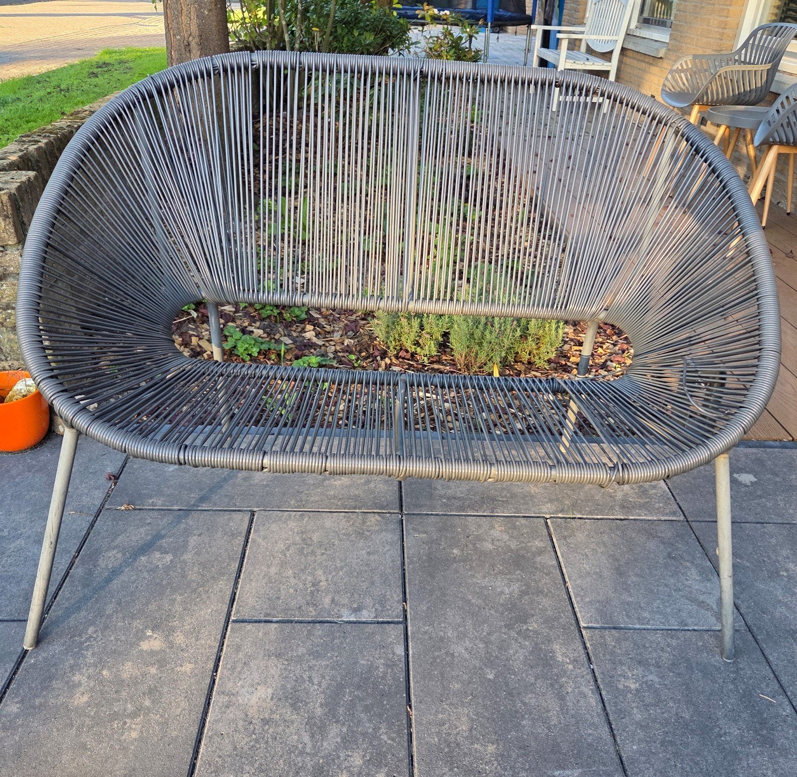 Tuinbank - Grijs wicker, Tuin en Terras, Ophalen, Gebruikt, Wicker