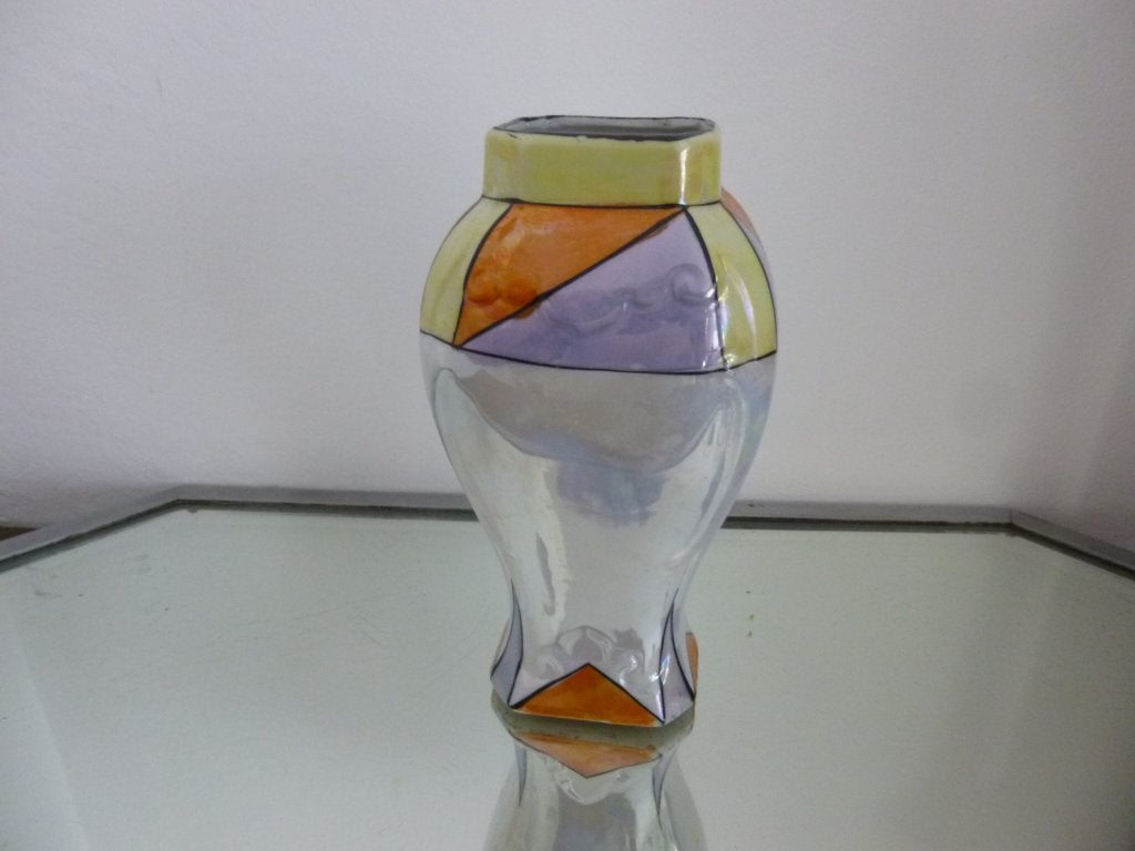 vintage vaasje met parelmoer luster glazuur, Verzenden
