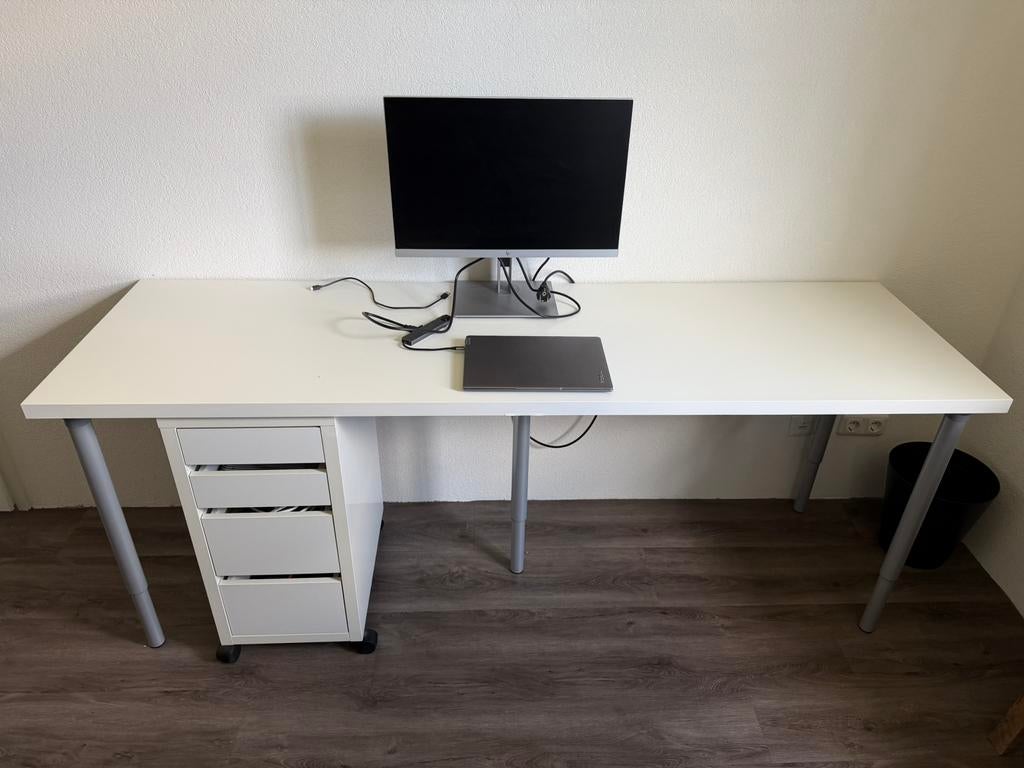 Ikea bureau + lade kastje - blok op wielen, Huis en Inrichting, Ophalen, Gebruikt, In hoogte verstelbaar, IKEA